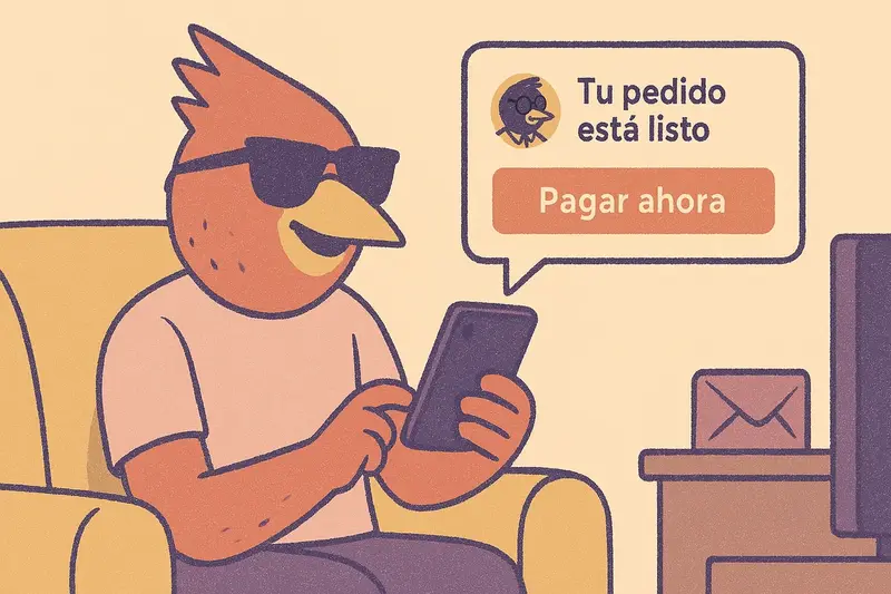 Renny recibiendo el link de pago en su teléfono
